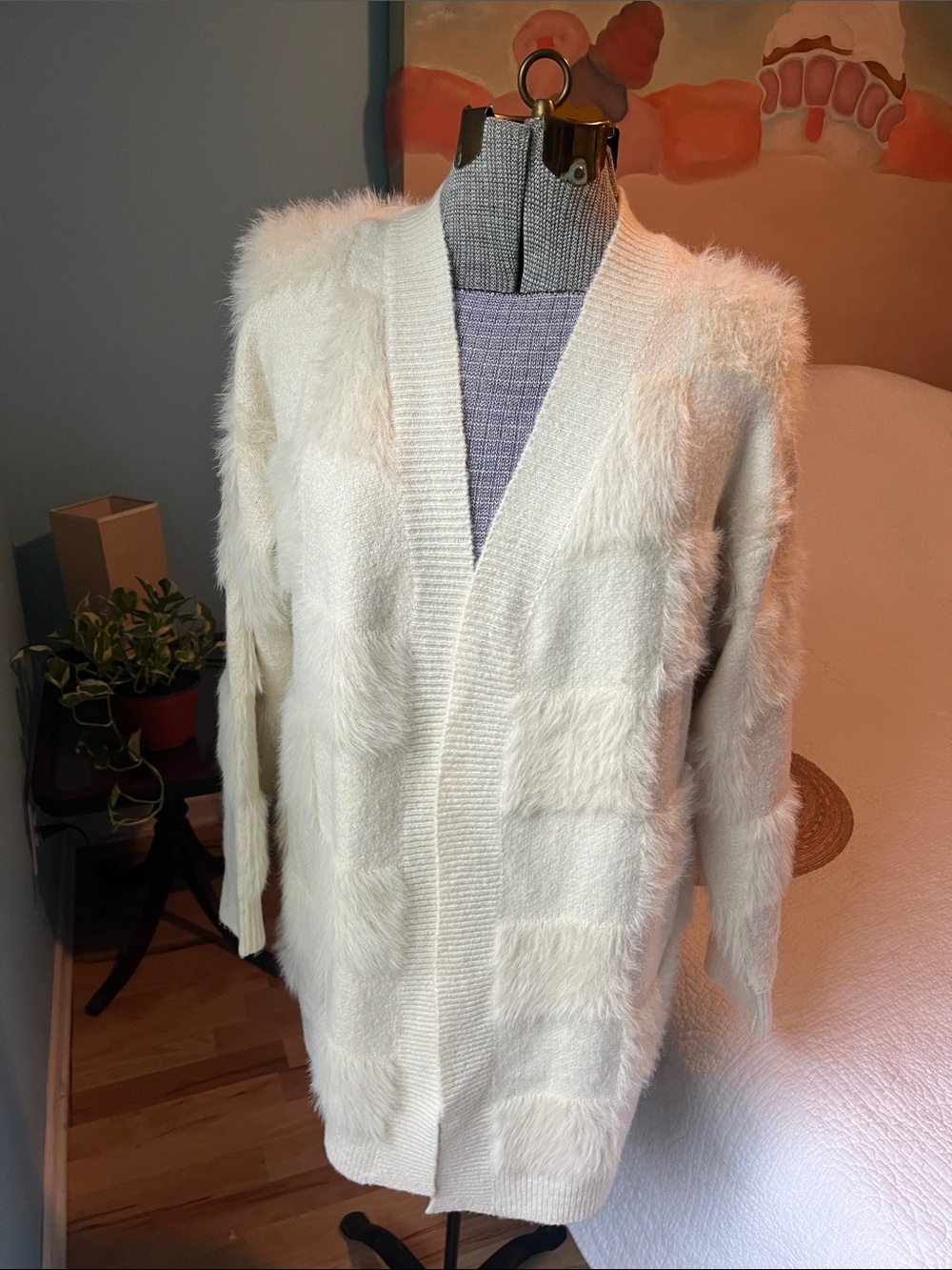 Cozy Cream Faux-Fur Open Cardigan Sweater